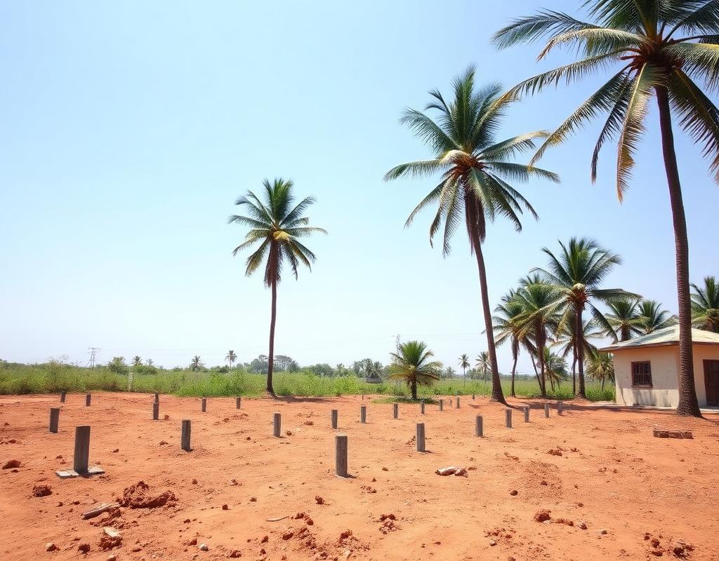 Surveyed residential plot with palm trees