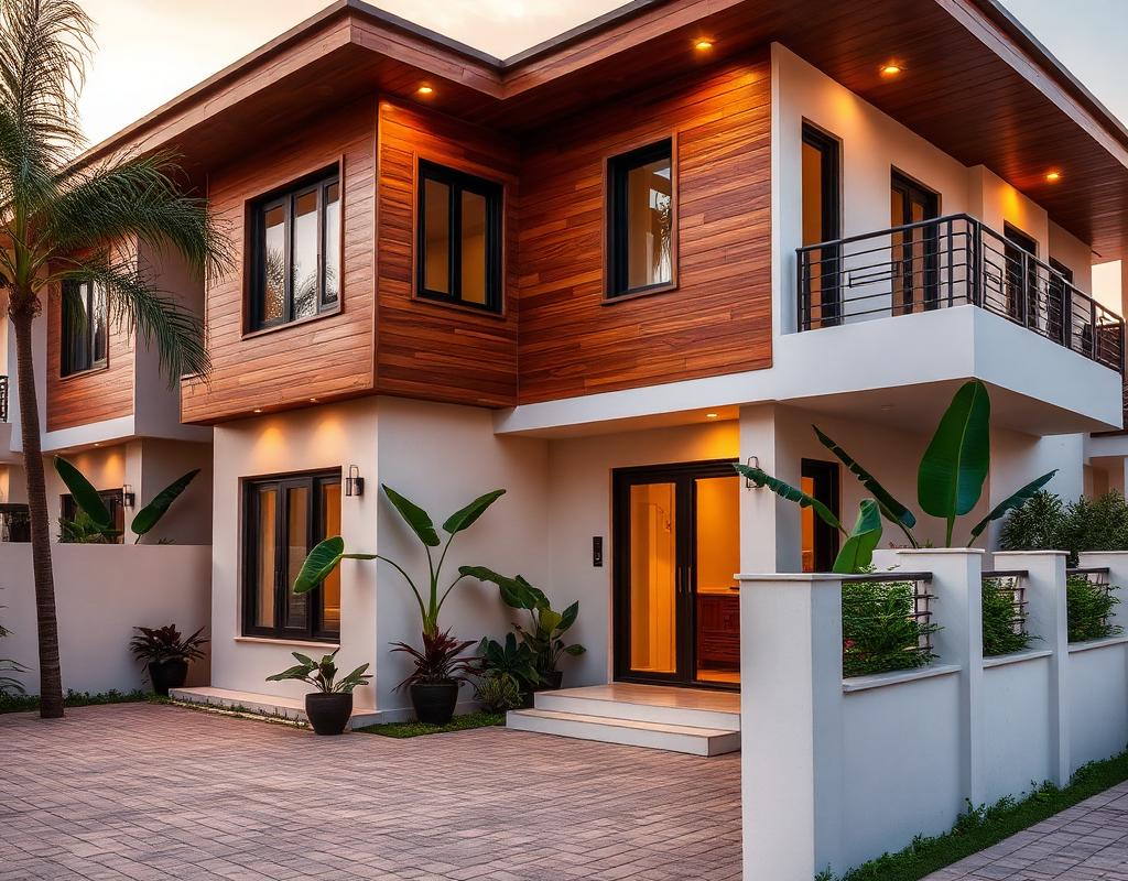Modern tropical townhouse with wood accents